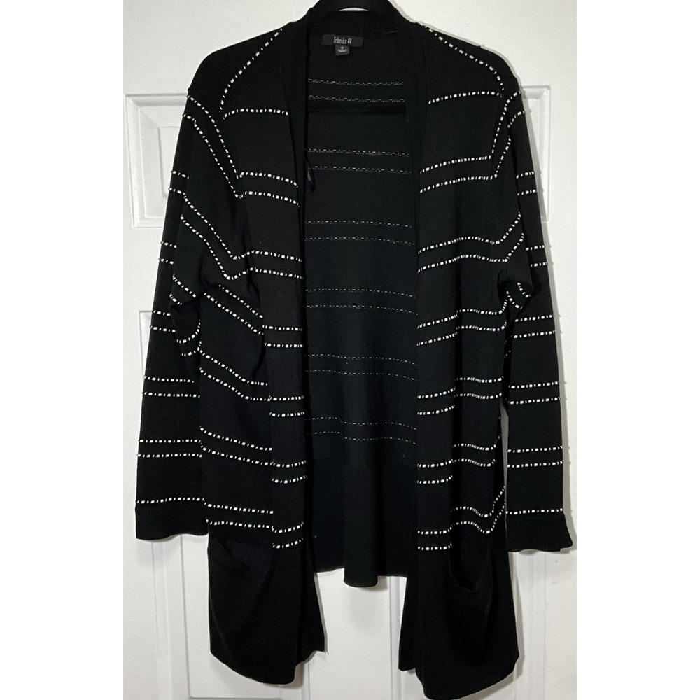 Tribekko 44 Open Cardigan 1X Sweater Black White Rayon Pockets Business/Casual
